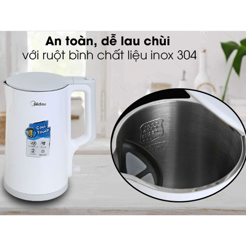 Bình siêu tốc cao cấp - 1.7 lít Midea MK-17DW - Bảo hành 12 tháng