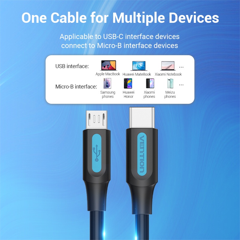 Cáp sạc Vention chuyển từ đầu Type-C 2.0 sang Micro USB cho Samsung Huawei Xiaomi Meizu