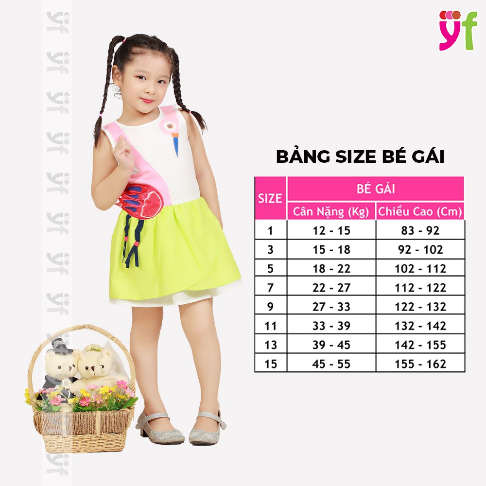 Đầm cho bé thêu đắp nổi hình thiên nga YF, chất cotton cho bé 10-14KG - 6DX110