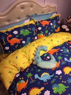 Set chăn ga gối cotton poly khủng long