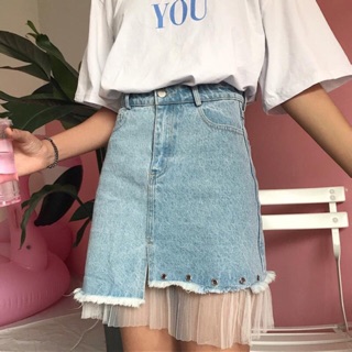 Chân váy jeans ngắn ren lưới