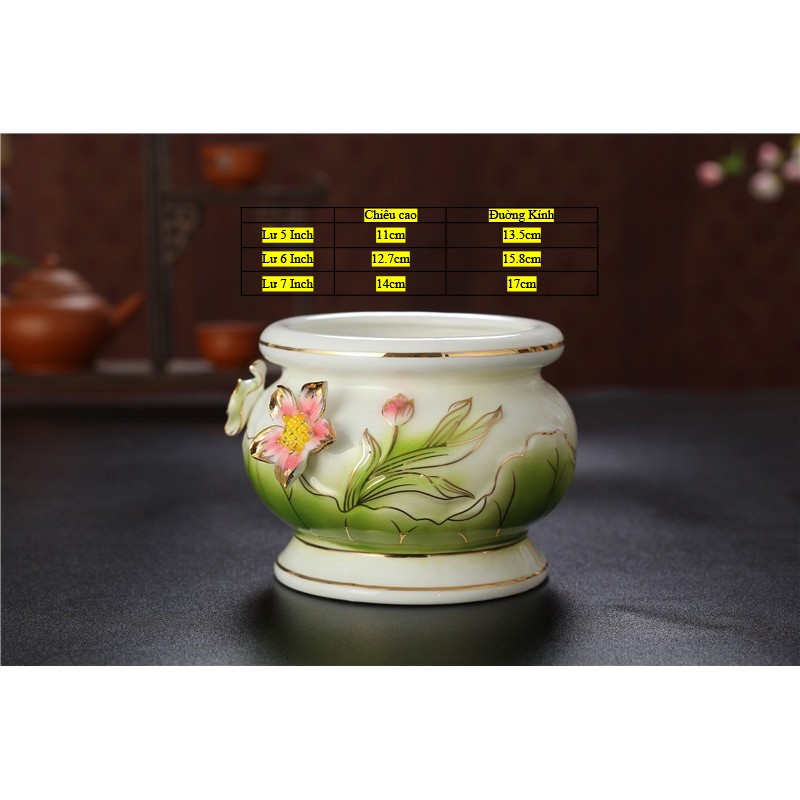 [ĐỒ THỜ CÚNG]LƯ HƯƠNG BẠCH NGỌC SEN XANH