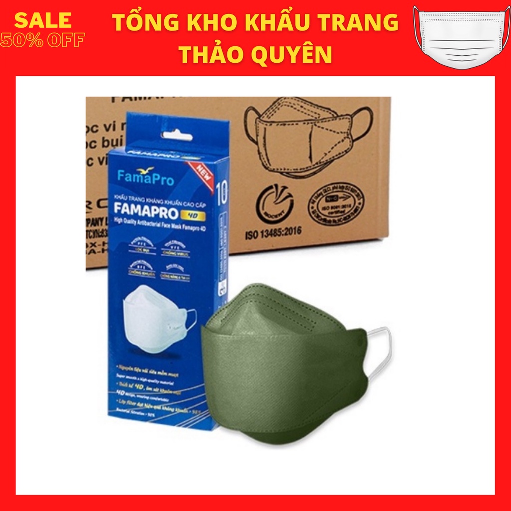 Khẩu trang y tế cao cấp kháng khuẩn KF94 Famapro 4D Nam Anh XANH ĐẬM và XANH RÊU