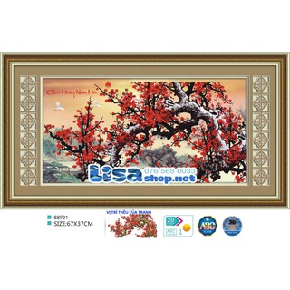 Tranh thêu HOA ĐÀO 88921 (67x37cm) chưa thêu 3d