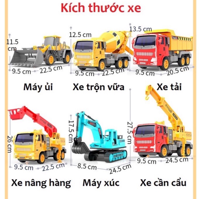 Bộ đồ chơi mô hình ôtô các loại xe xây dựng BBS: máy xúc, xe tải, cần cẩu...cho trẻ em, đồ chơi cho bé thoả sức sáng tạo