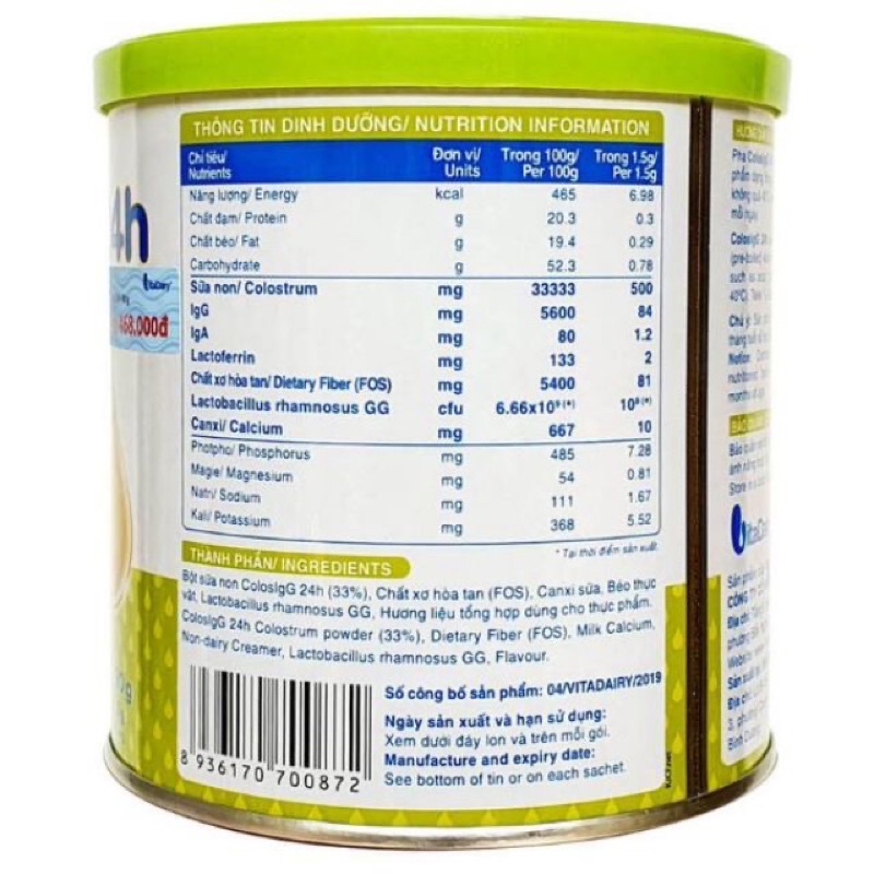 Sữa non ColosIgG 24h 90 gram 60 gói