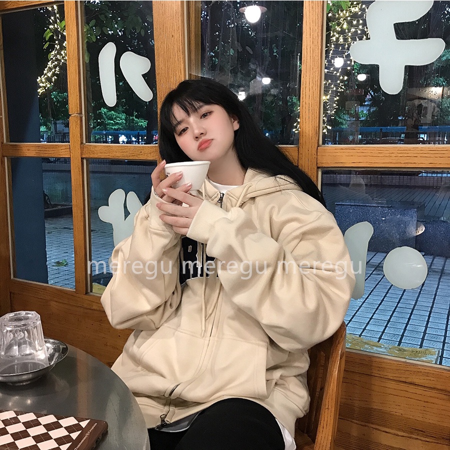 Áo Khoác Sweater Có Khóa Kéo Thêu Chữ Phong Cách Retro Mỹ 2022 Cho Nữ