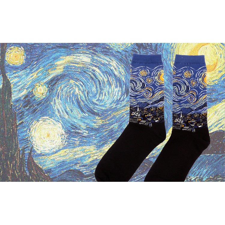 Vớ Nữ In Tranh Sơn Dầu van gogh Thế Giới Nổi Tiếng Thời Trang Thu Đông retro Mới
