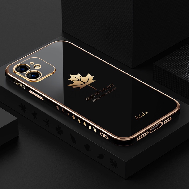 Ốp Điện Thoại Silicon TPU Mạ Điện Họa Tiết Lá Phong Kèm Dây Đeo Cho iPhone 11 iPhone 11 pro iPhone 11 pro max