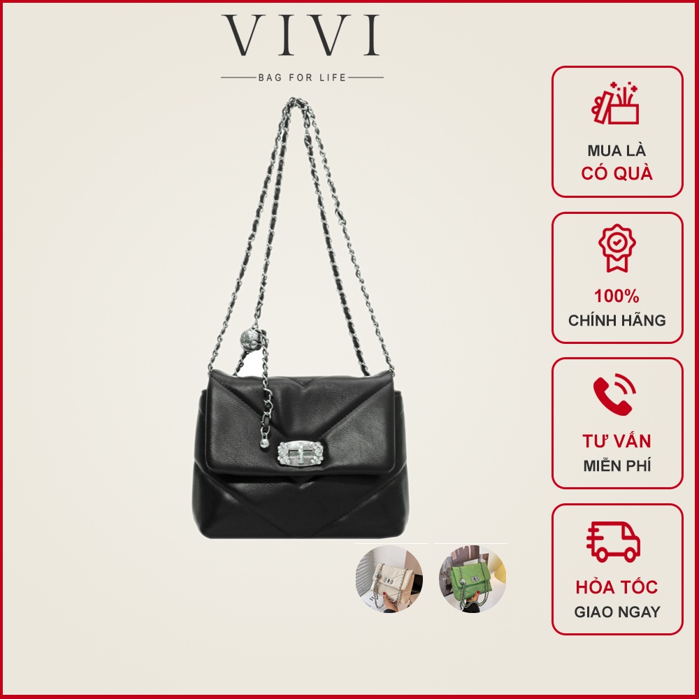 Túi Đeo Chéo Nữ Khóa Bạc Đính Đá Siêu Sang Đi Tiệc Cực Nổi Bật Đựng Được Nhiều Đồ - ViVi