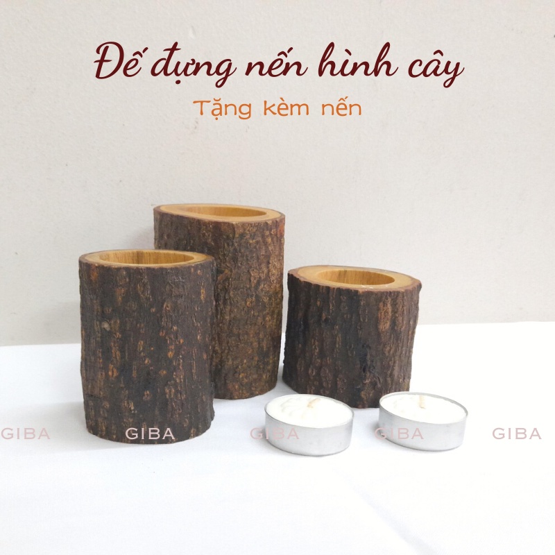 Đế cắm nến trụ dạng khúc gỗ trang trí nhà cửa tiệc cưới lễ tình nhân noel giba