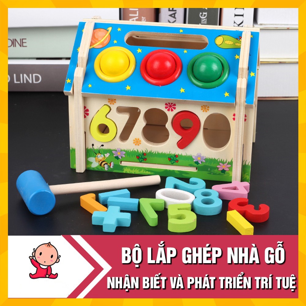 Đồ Chơi Nhà Gỗ Đập Bóng- Thả Số- Bánh Răng- Đồng Hồ