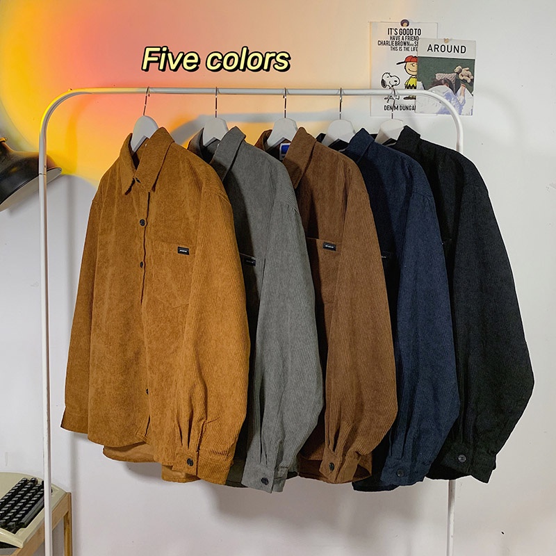 【3Màu Sắc】áo Khoác Sơ Mi Nam Oversize Phong Cách Vintage