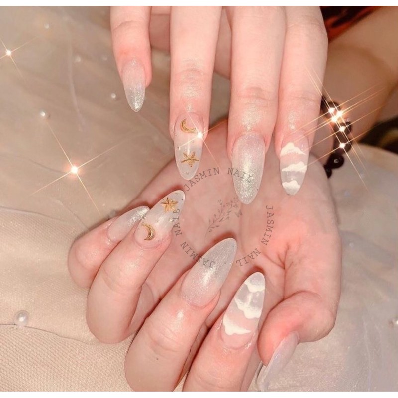 [Mã NHUQAD giảm 10% đơn 100k] [NAIL BOX] NailBox móng úp thiết kế sẵn mẫu trắng nhũ mây sao
