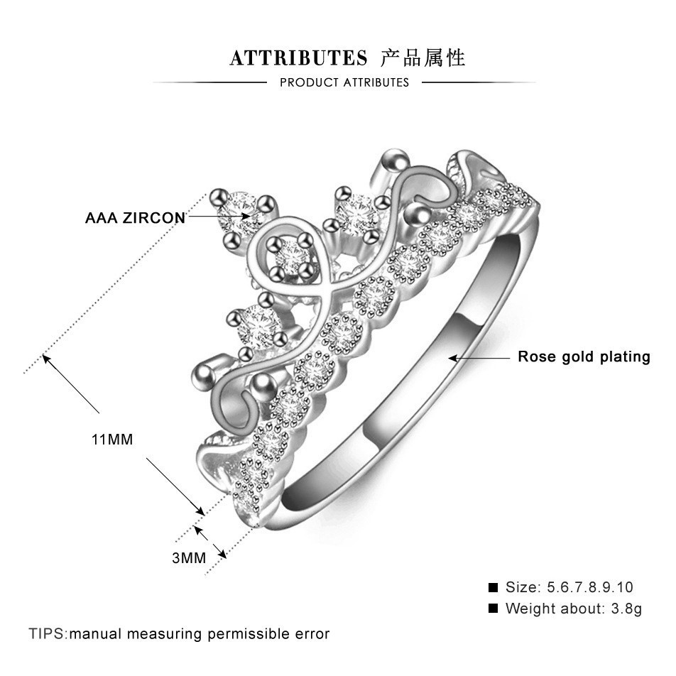 Nhẫn Mạ Vàng Hồng Đính Đá Hình Vương Miện Phong Cách Hàn Quốc