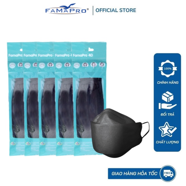 COMBO 5 TÚI Khẩu trang y tế cao cấp kháng khuẩn 3 lớp Famapro 4D