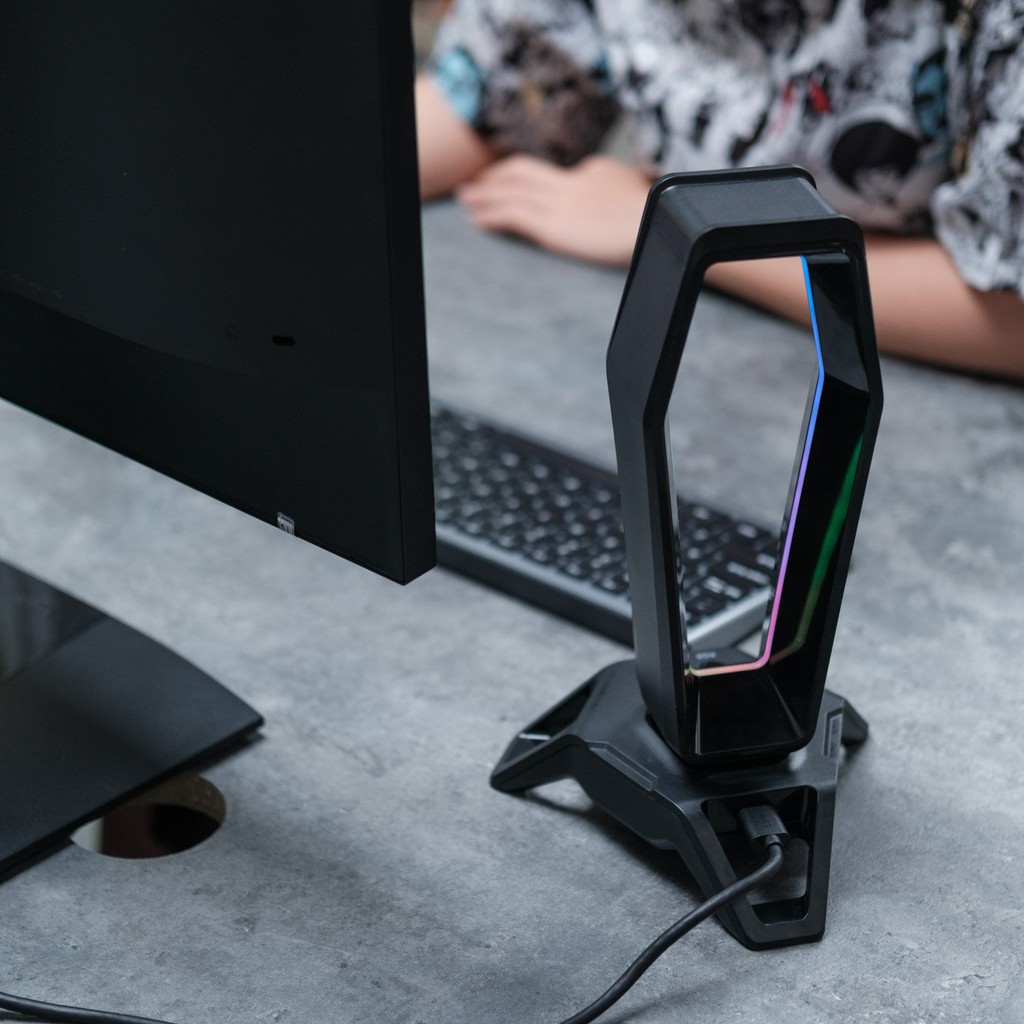 Giá treo Tai Nghe Gaming kiêm Hub USB 3.0 ZADEZ RGB ZEKE ZHS-702G + Soundcard 7.1 Surround Jack 3.5mm | Hàng Chính Hãng