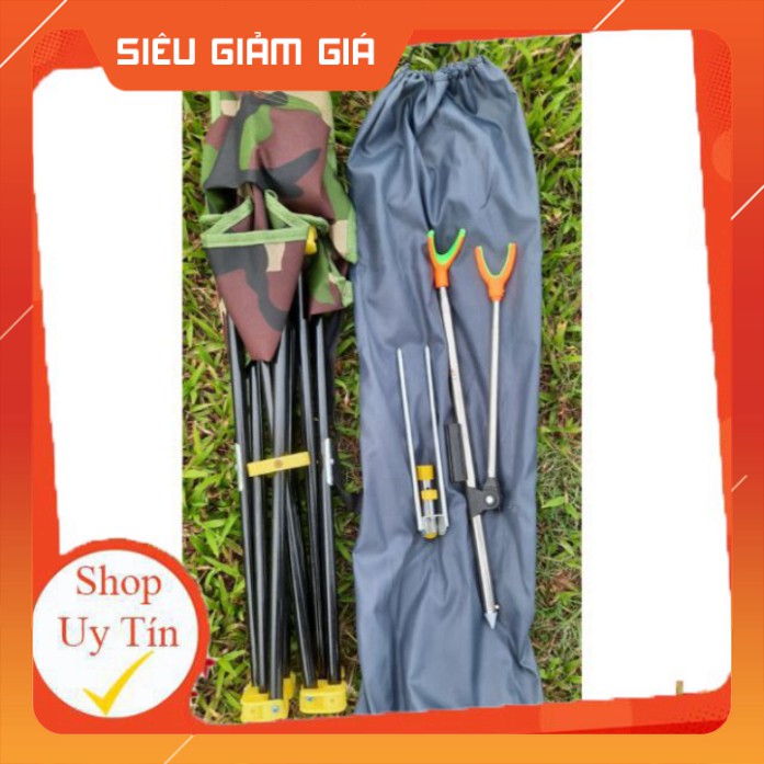 Combo ghế câu cá dã ngoại, chống cần tay gác cần tay