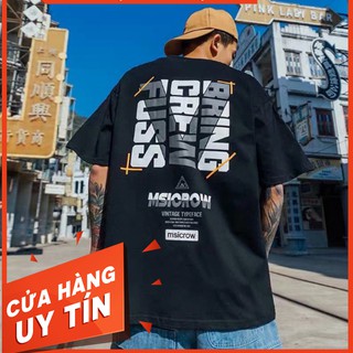 [Video thật] Áo thun tay lỡ cotton msicrow [ áo thun tay lỡ unisex nam nữ đều mặc được]