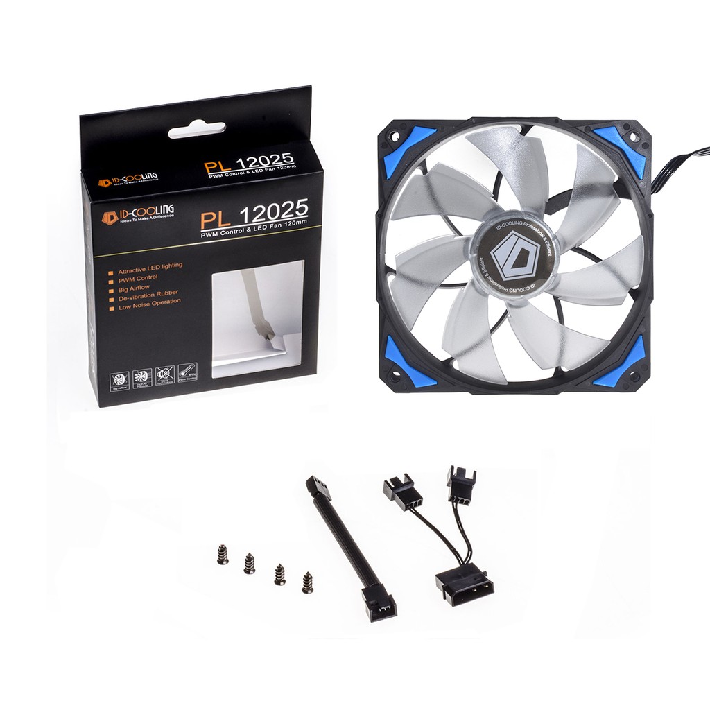 Quạt Fan Case 12cm ID Cooling PL-12025 B - Led đẹp, 2200RPM, sức gió lớn