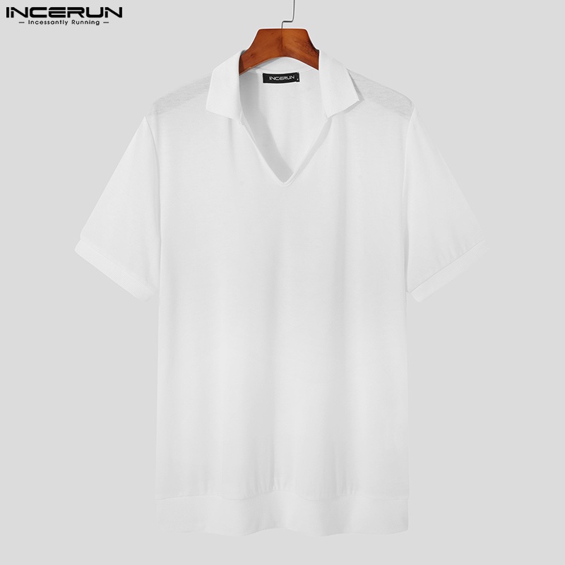 Áo thun polo INCERUN ngắn tay màu sắc đơn giản cho nam size S-5XL tùy chọn