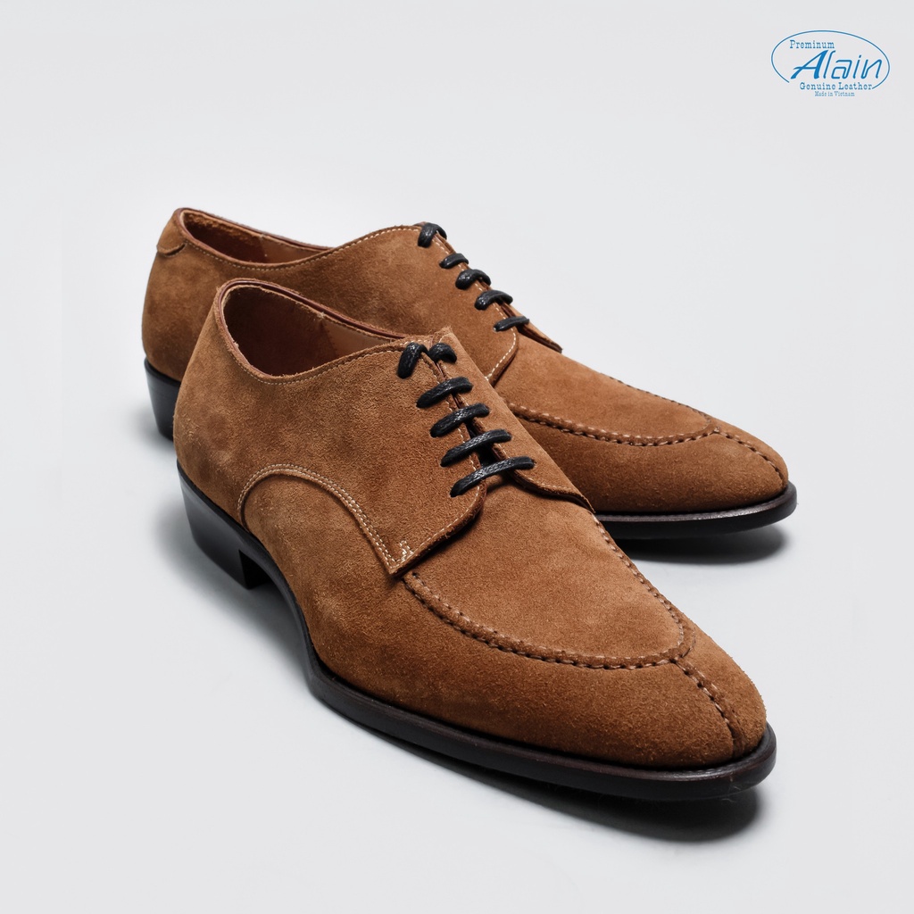 Giày Tây Cổ Thấp Nam Derby Split Toe Alain Màu Tan Da Bò Cao Cấp Đế Gỗ Bọc Da - Thương Hiệu Alain Shoemaker
