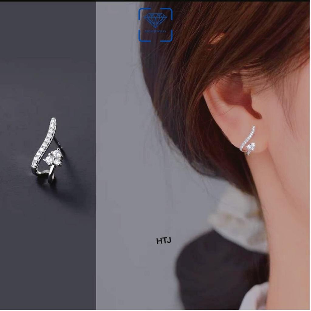 Bông tai nữ ôm vành đính đá, chuẩn bạc ta - Anchi jewelry