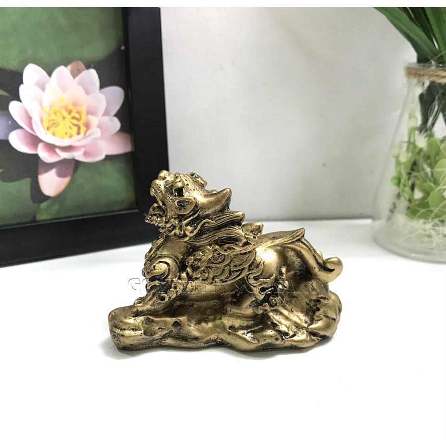 Cặp 2 Tượng Đá Tỳ Hưu Phong Thủy - Cao 5.5cm - Màu Nhũ Vàng - Size Nhỏ