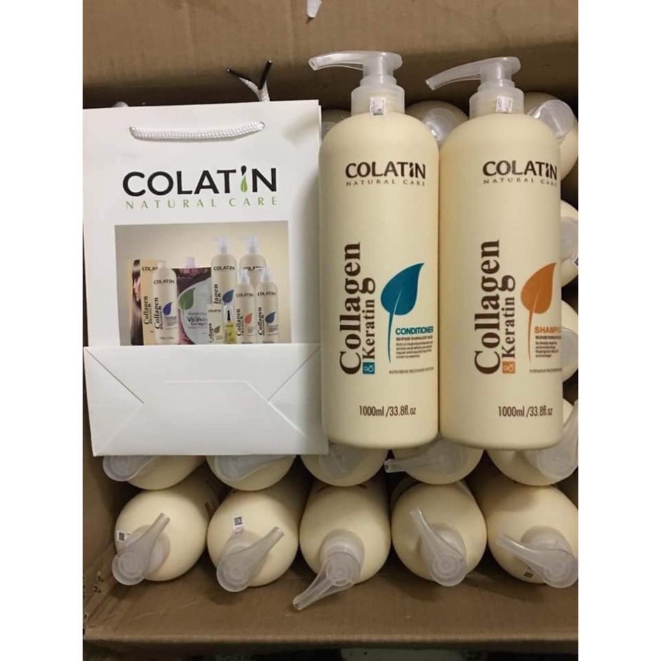 Bộ Dầu Gội Xả Colatin 1000ml phục hồi, chống rụng từ dưỡng chất Tơ Tằm.