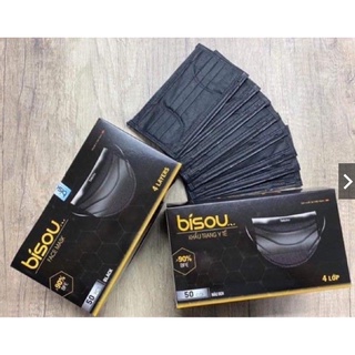 Khẩu trang y tế đen Bisou 4 lớp