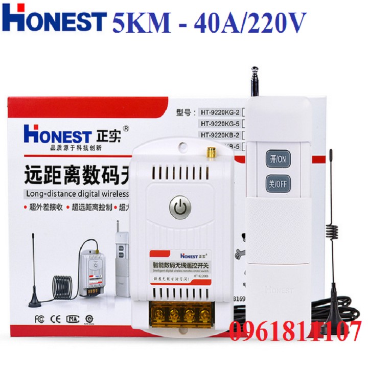 Công tắc điều khiển từ xa 5Km Honest công suất lớn 40A/220V HT- 9220 KG-5 cao cấp