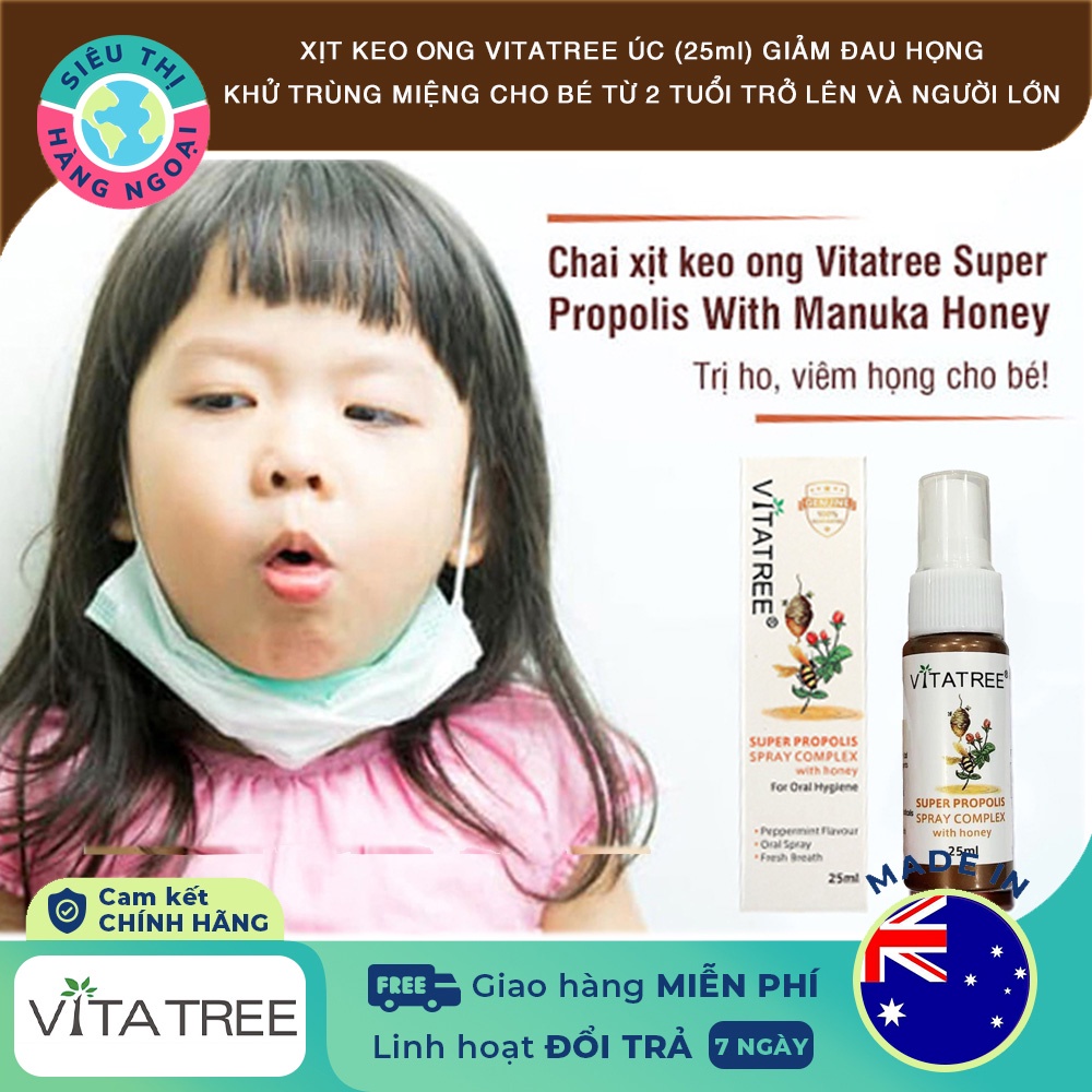 Xịt keo ong Vitatree Super Propolis Spray complex with Honey 25ml