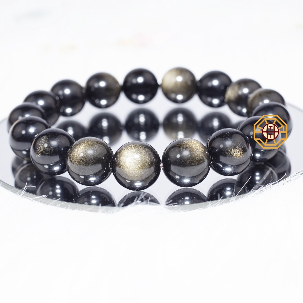 Vòng tay phong thủy Đá Núi Lửa Obsidiian Đen [TẶNG HỘP GỖ] nam nữ mệnh Kim Mộc Thủy Hỏa Thổ - Phong Thủy Tây Tạng