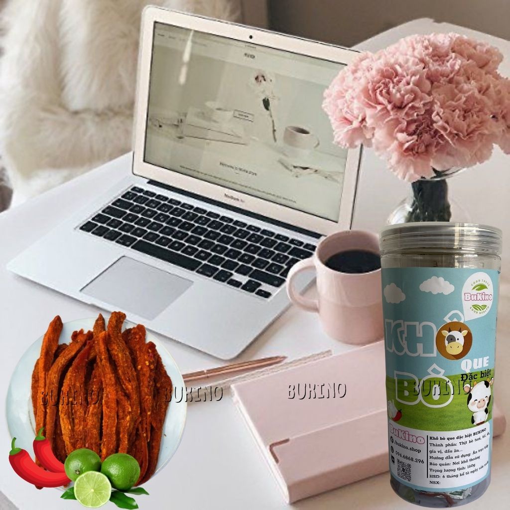 Khô bò que BUKINO hộp 250gr, đồ ăn vặt bò khô cay vừa thơm ngon an toàn vệ sinh thực phẩm Hà Nội