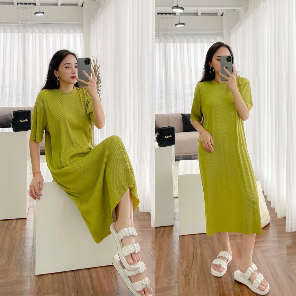 Váy dài vải gân MO Pleated