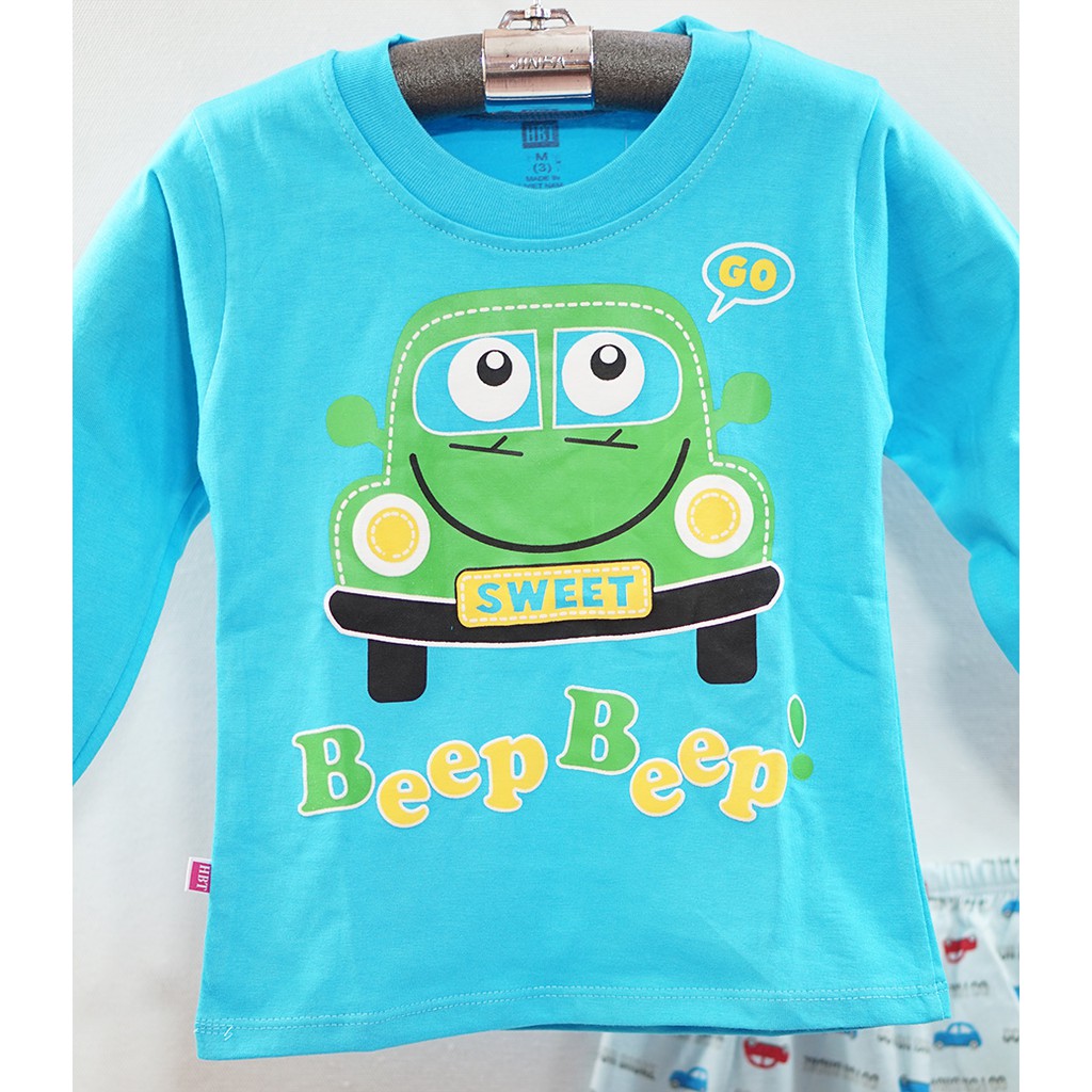 Bộ thun tay dài bé trai in xe Beep Beep