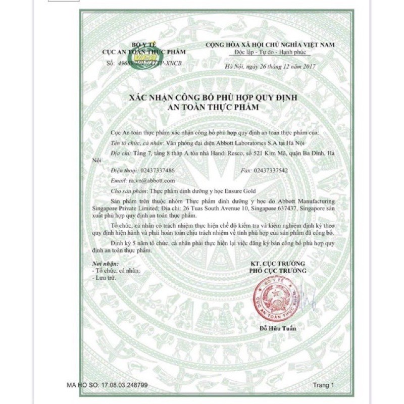 Sữa bột ENSURE úc cho người lớn hộp 850g