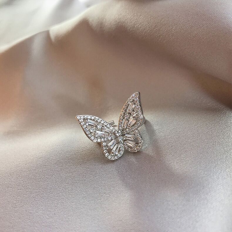 【THEO DÕI cửa hàng của chúng tôi -10K trừ 5K】Nhẫn nữ zircon dát nhỏ hình bướm hợp thời trang có thể điều chỉnh được
