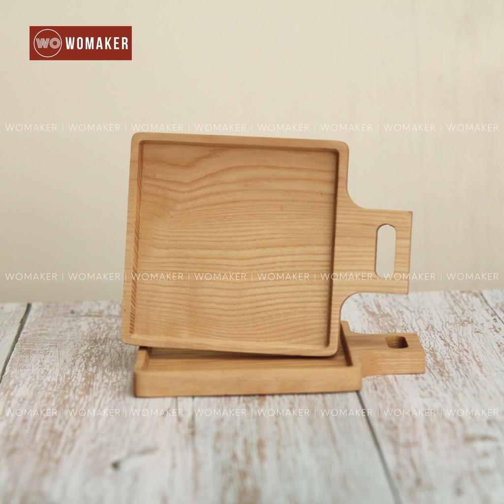 Bộ 2 Cái Khay Gỗ Vuông Đựng Ấm Chén Gỗ Tần Bì Trang Trí Thức Ăn Hoa Quả Chụp Ảnh Decor