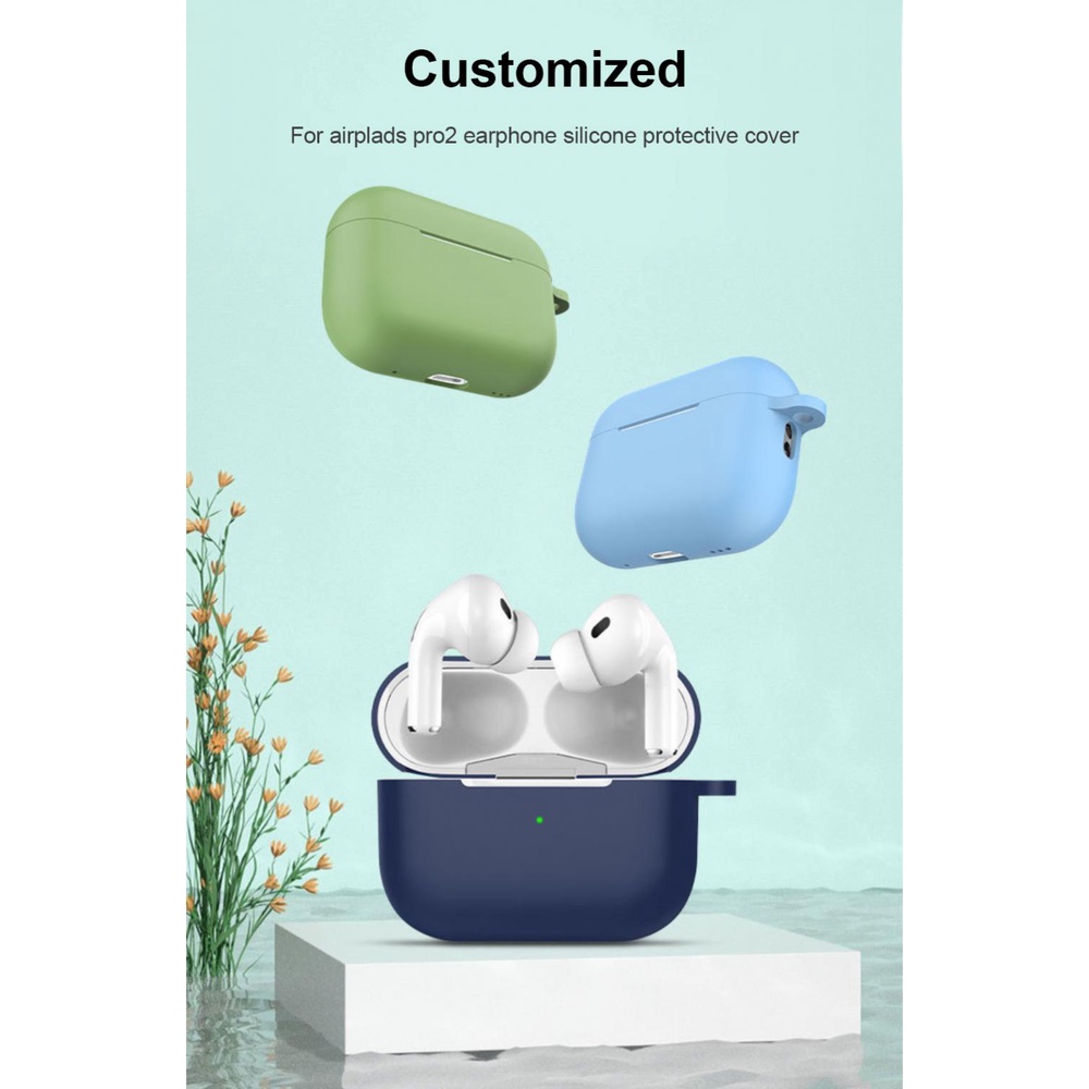 Vỏ Bảo Vệ Hộp Sạc Tai Nghe Bluetooth Không Dây Apple Airpods pro 2 2022 Bằng Silicon Chống Sốc Màu Trơn Có Móc Treo