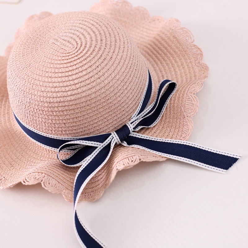 Set mũ cói cho mẹ và bé gái đi biển đính nơ