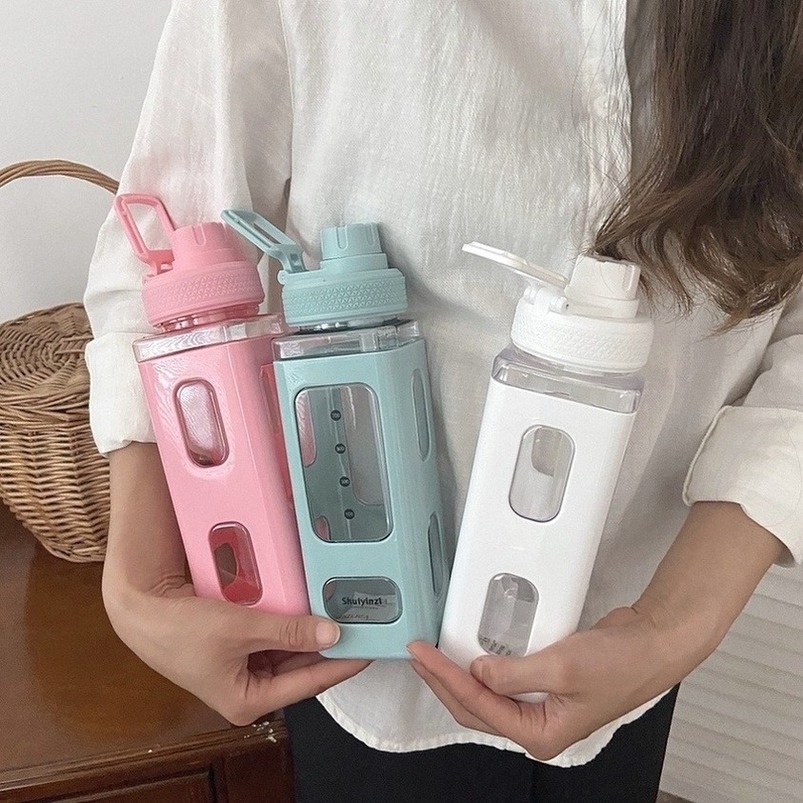 900ml / 700ML Sáng tạo Cốc vuông hai lớp dung tích lớn Cốc đựng nước ngoài trời Cốc nhựa chịu nhiệt độ cao