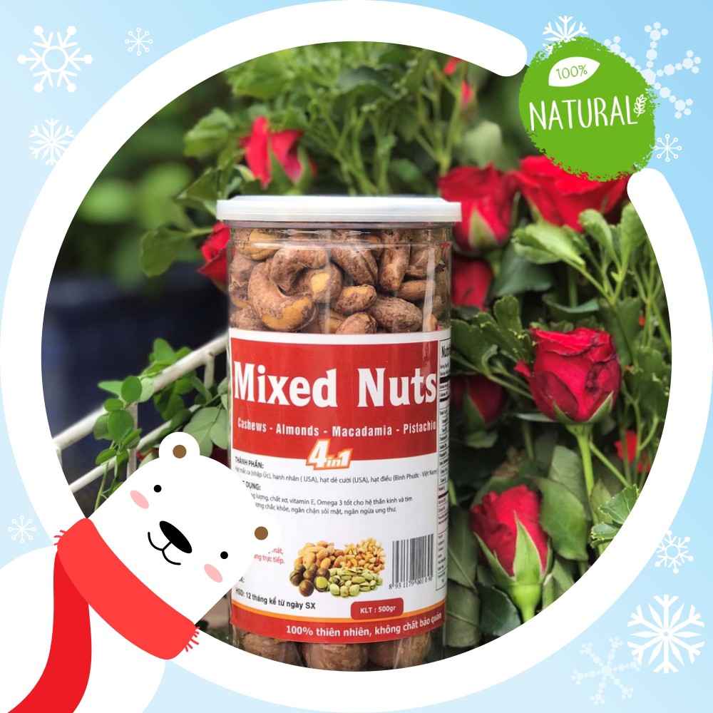 [Mới] Hạt Mix Nuts 4 loại 🎨 Macca – Hạnh nhân – Dẻ cười – Điều 🎨 GIÀU CHẤT XƠ, TỐT CHO TIM MẠCH (500g)