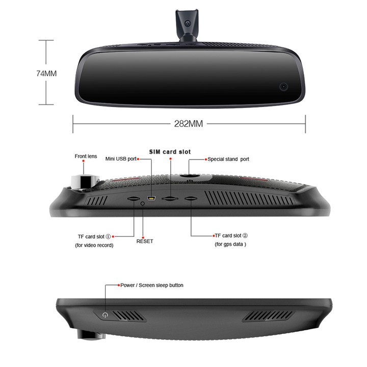 Camera hành trình cao cấp Phisung E09-3 tích hợp 3 camera (camera trước sau và camera trong xe), 4G, Android, Wifi | BigBuy360 - bigbuy360.vn