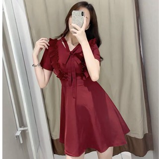 Đầm Đỏ Dáng Xòe Phối Cổ Bèo G184