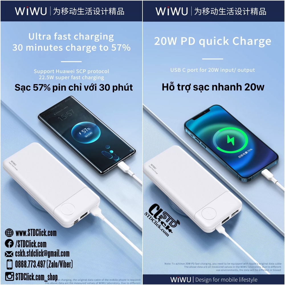 PIN SẠC DỰ PHÒNG WIWU JC-14 CHÍNH HÃNG 10.000 mAh SẠC NHANH PD - Q.C 22.5W