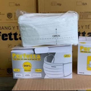 🇻🇳 Khẩu trang cao cấp Perfetta hộp 50 cái kháng khuẩn 99%, lọc bụi mịn. ( màu trắng.  có logo)