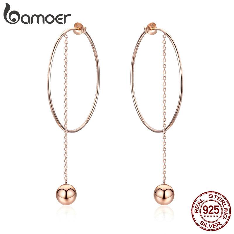 Bamoer Bông Tai bạc 925 Dạng Chuỗi Tròn To 100%
