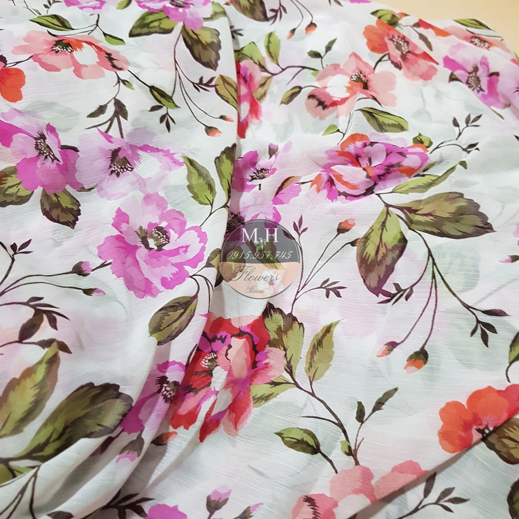 Vải may quần áo, vải may đồ, vải voan hoa hồng dùng làm vải may váy áo mùa hè chất mềm mại mỏng nhẹ, Maihoaflower