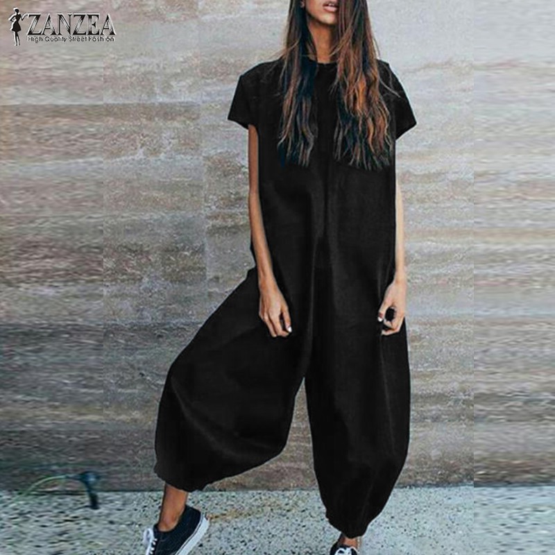 Jumpsuit tay ngắn dáng rộng ZANZEA có size lớn